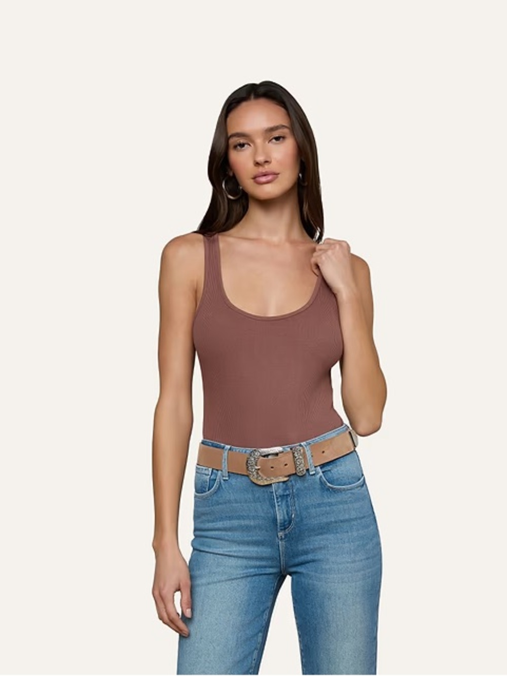 L'AGENCE NICA  Ribbed Scoop Neck Bodysuit